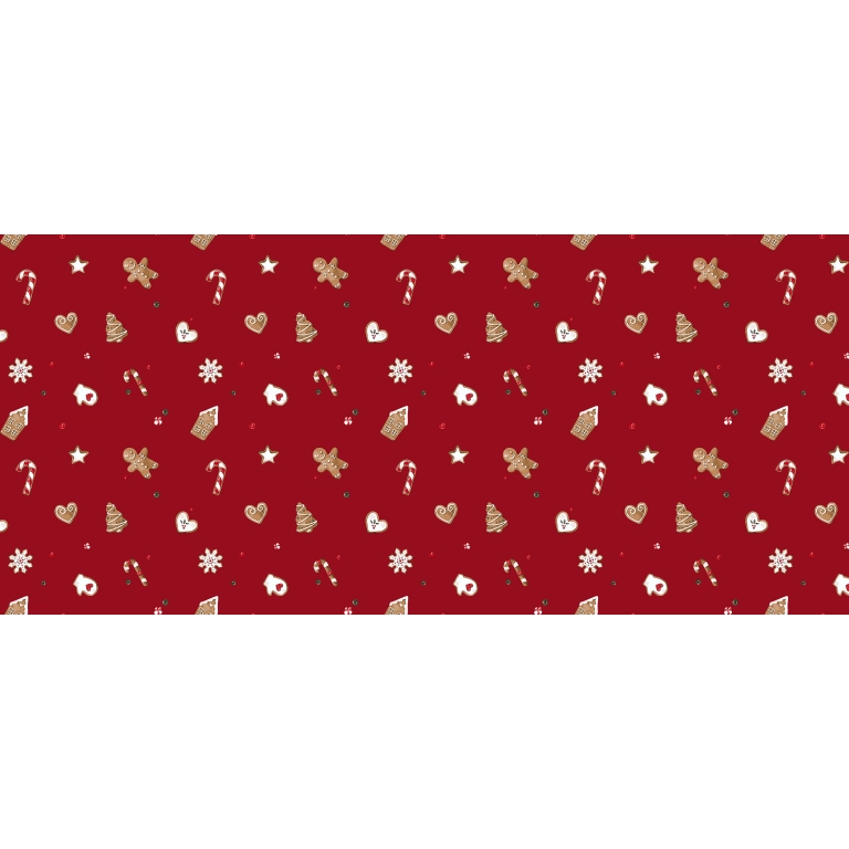 Toile cirée GINGERBREAD rouge - Biscuits de Noël en décoration