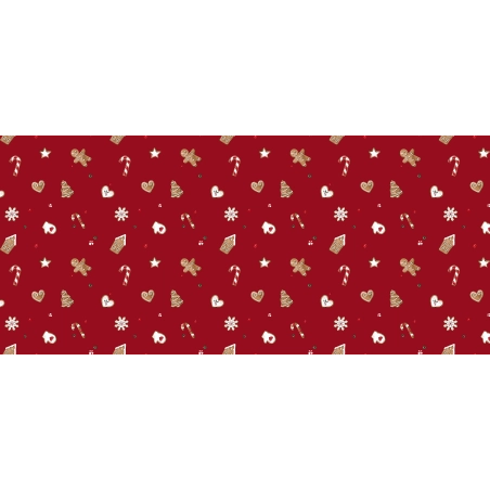 Toile cirée GINGERBREAD rouge - Biscuits de Noël en décoration