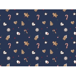 Toile cirée GINGERBREAD bleu - Biscuits de Noël en décoration
