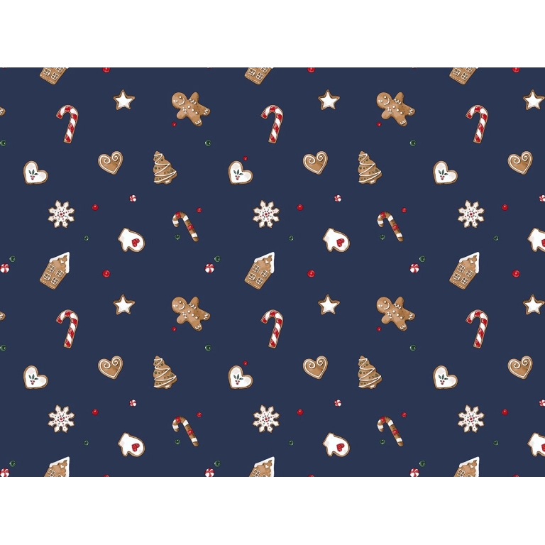 Toile cirée GINGERBREAD bleu - Biscuits de Noël en décoration