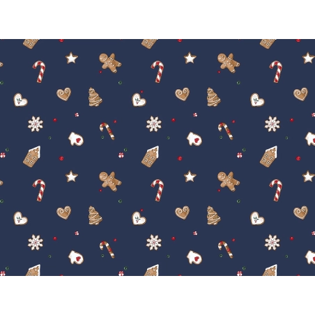 Toile cirée GINGERBREAD bleu - Biscuits de Noël en décoration