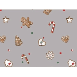 Toile cirée GINGERBREAD gris - Biscuits de Noël en décoration