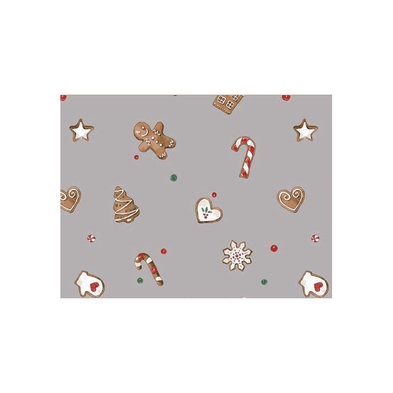 Toile cirée GINGERBREAD gris - Biscuits de Noël en décoration