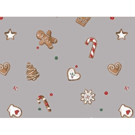 Toile cirée GINGERBREAD gris - Biscuits de Noël en décoration