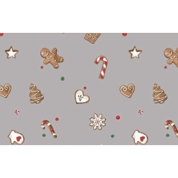 Toile cirée GINGERBREAD gris - Biscuits de Noël en décoration