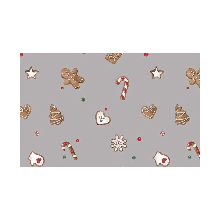 Toile cirée GINGERBREAD gris - Biscuits de Noël en décoration