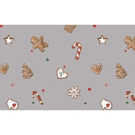 Toile cirée GINGERBREAD gris - Biscuits de Noël en décoration